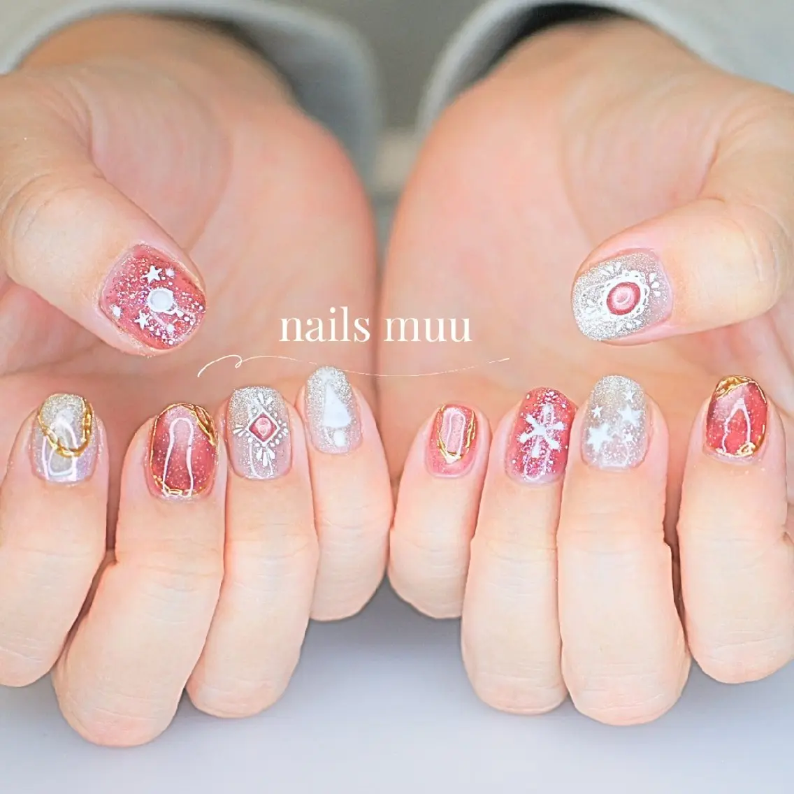ネイル アートネイル ピンク 冬ネイル クリスマス nails muu まゆのネイルデザイン