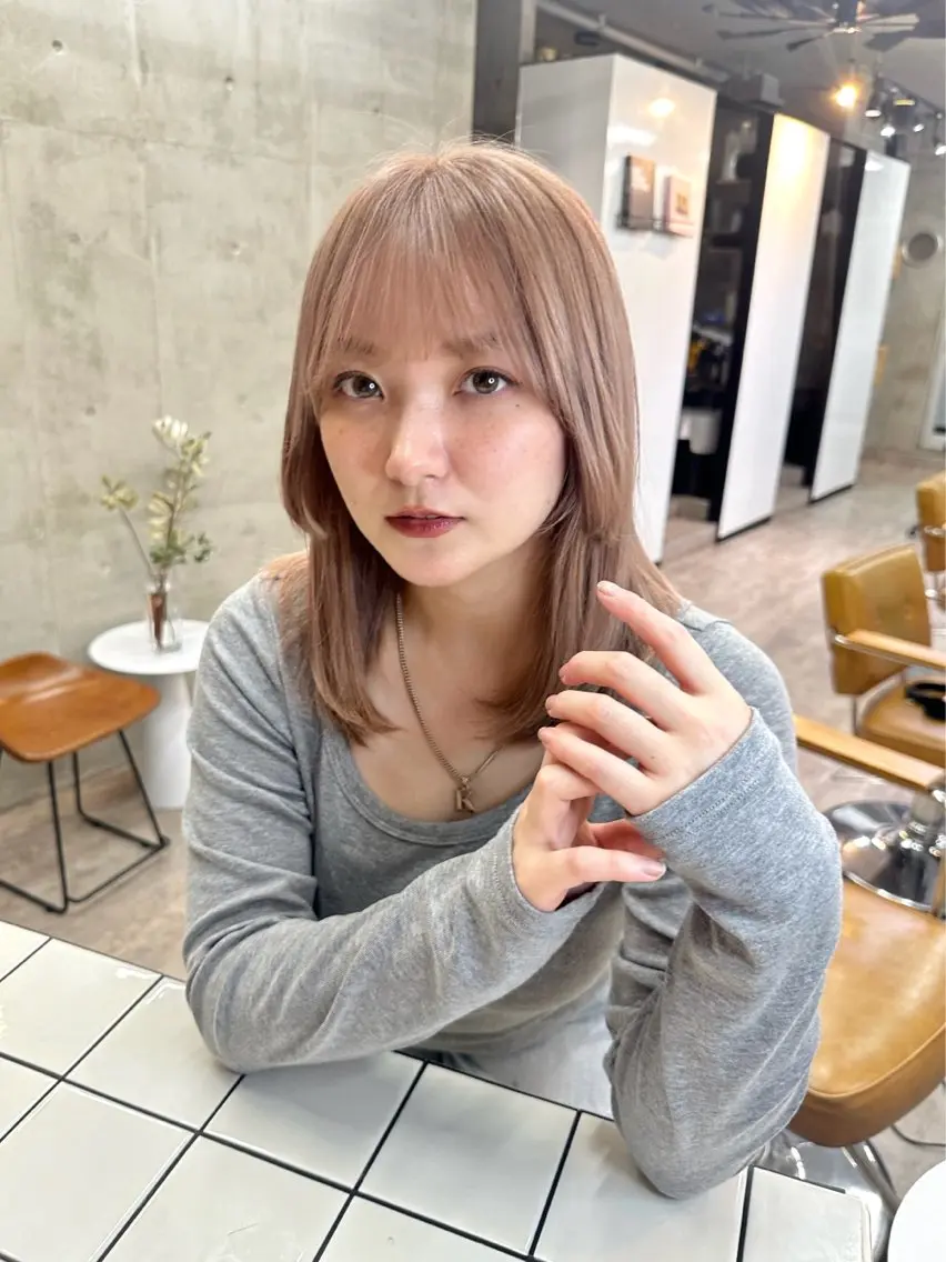 ミディアム カラー ベージュカラー ピンクカラー ピンクベージュ カット ヘアカラー トリートメント カットモデル募集中 ／HARUKA🎀のヘアスタイル