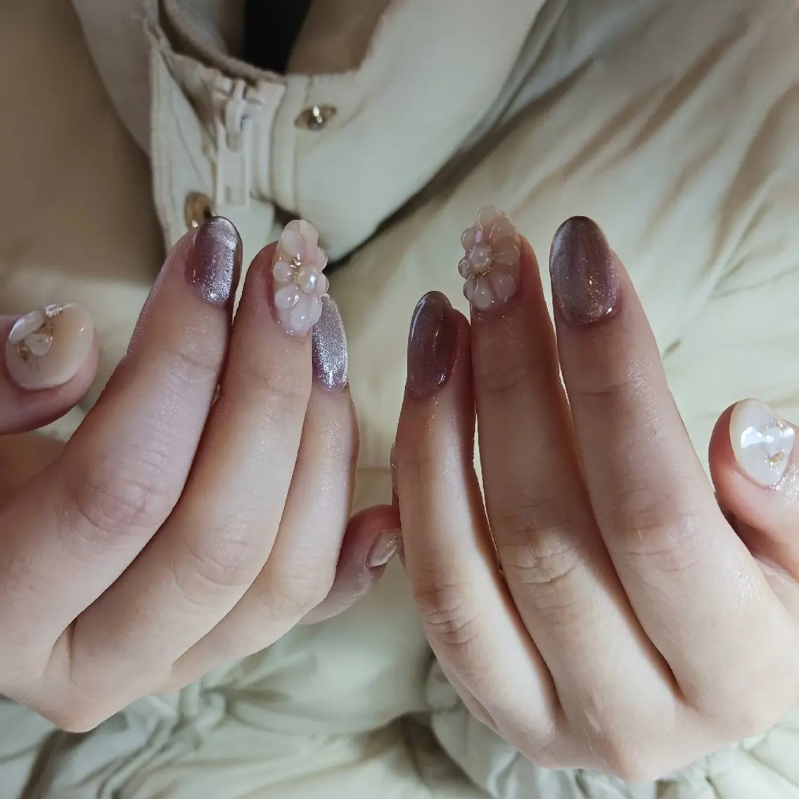 ネイル フラワーネイル 卒業式 マグネットネイル 持ち込み ピンク ハンドネイル owlnail /持込みデザイン専門のネイルデザイン