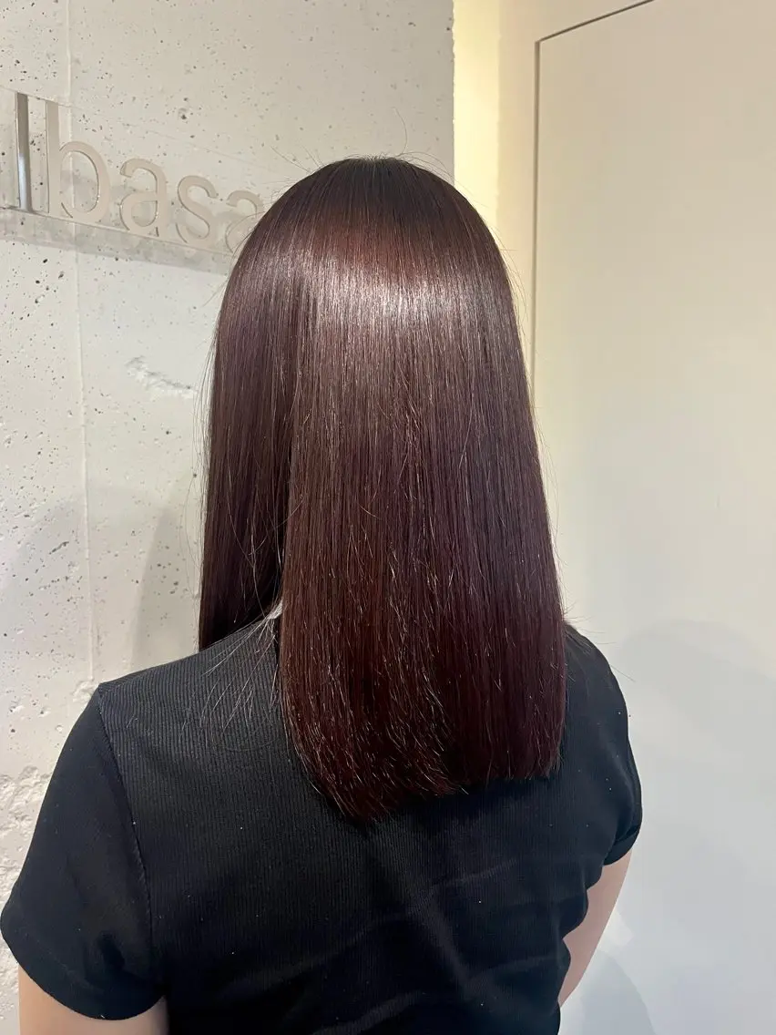 セミロング カラー ブリーチ ブラウンカラー カシス 透明感カラー ブリーチなしカラー カット ヘアカラー 中居 蒼士のヘアスタイル
