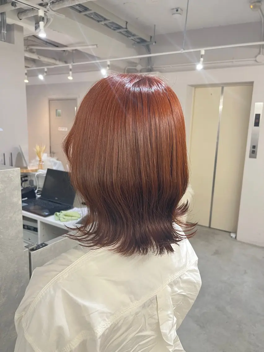 ミディアム カラー ブラウンカラー オレンジ オレンジブラウン グレージュ/透け感 カラー/透明感カラーのヘアスタイル