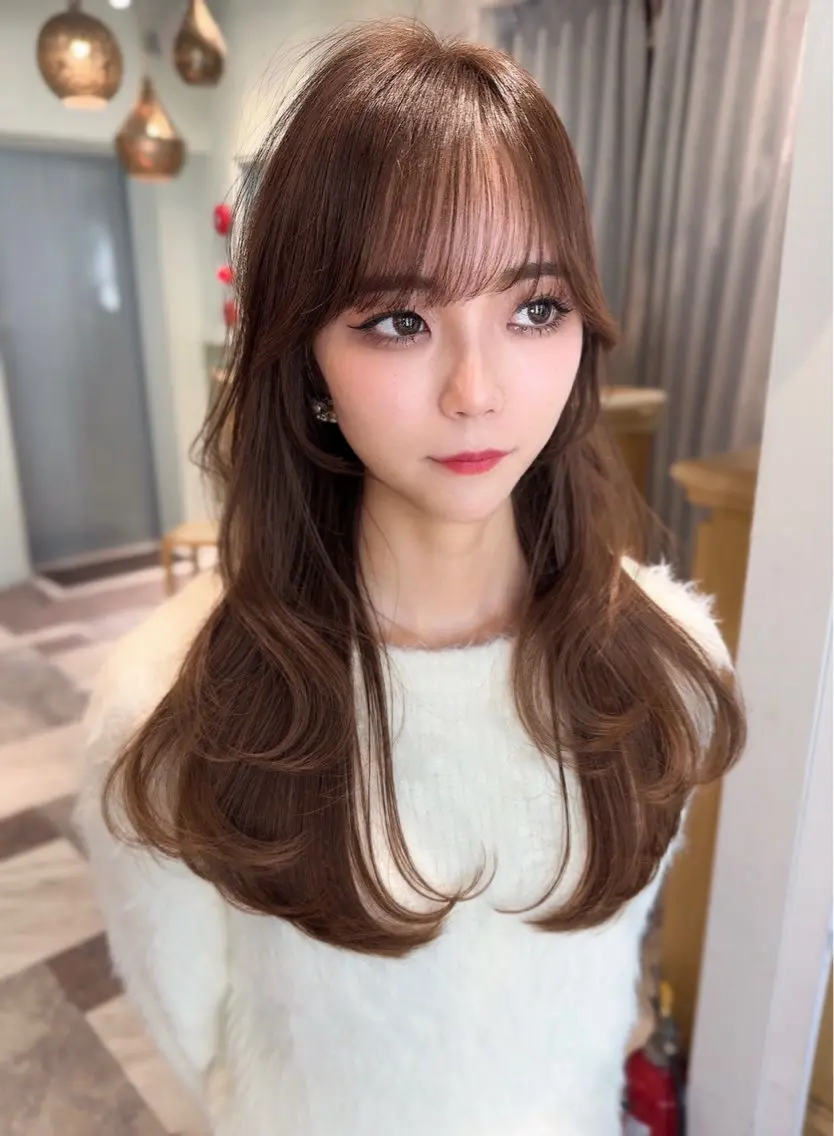 セミロング カラー ベージュカラー 黒髪 ブリーチ ブルーカラー ブルーブラック カット ヘアカラー トリートメント 木屋元一/縮毛矯正 /前髪/レイヤーのヘアスタイル