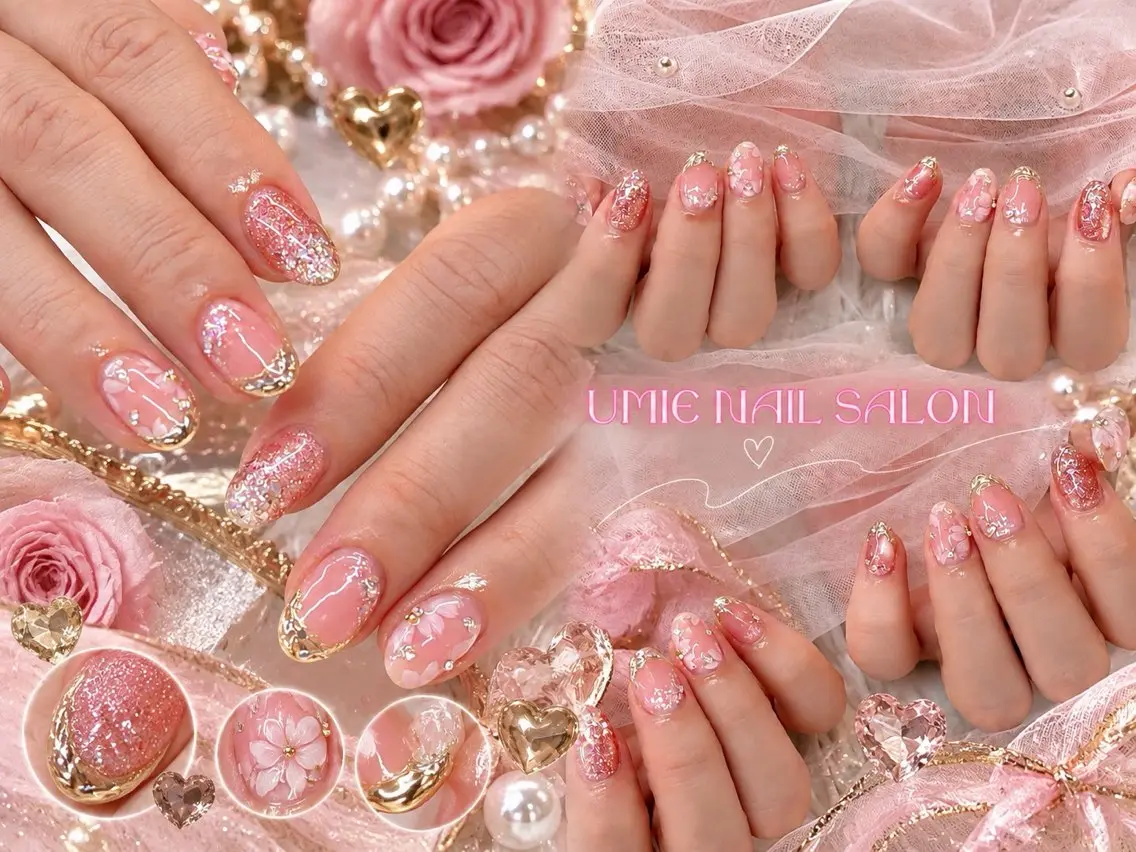 ネイル フットネイル フレンチネイル グラデーション キラキラネイル 韓国ネイル ハンドネイル UMIE NAIL SALONのネイルデザイン