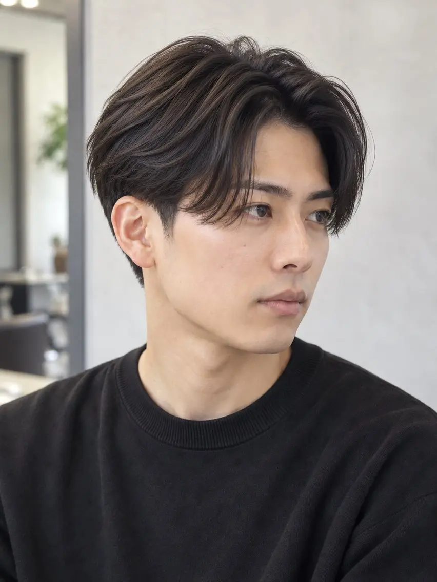 ショート パーマ メンズ ビジネス センターパート フェードカット フェザーパーマ メンズ韓国風 カット パーマ トリートメント ヘアセット メンズパーマ特化 TAKE高崎駅のヘアスタイル