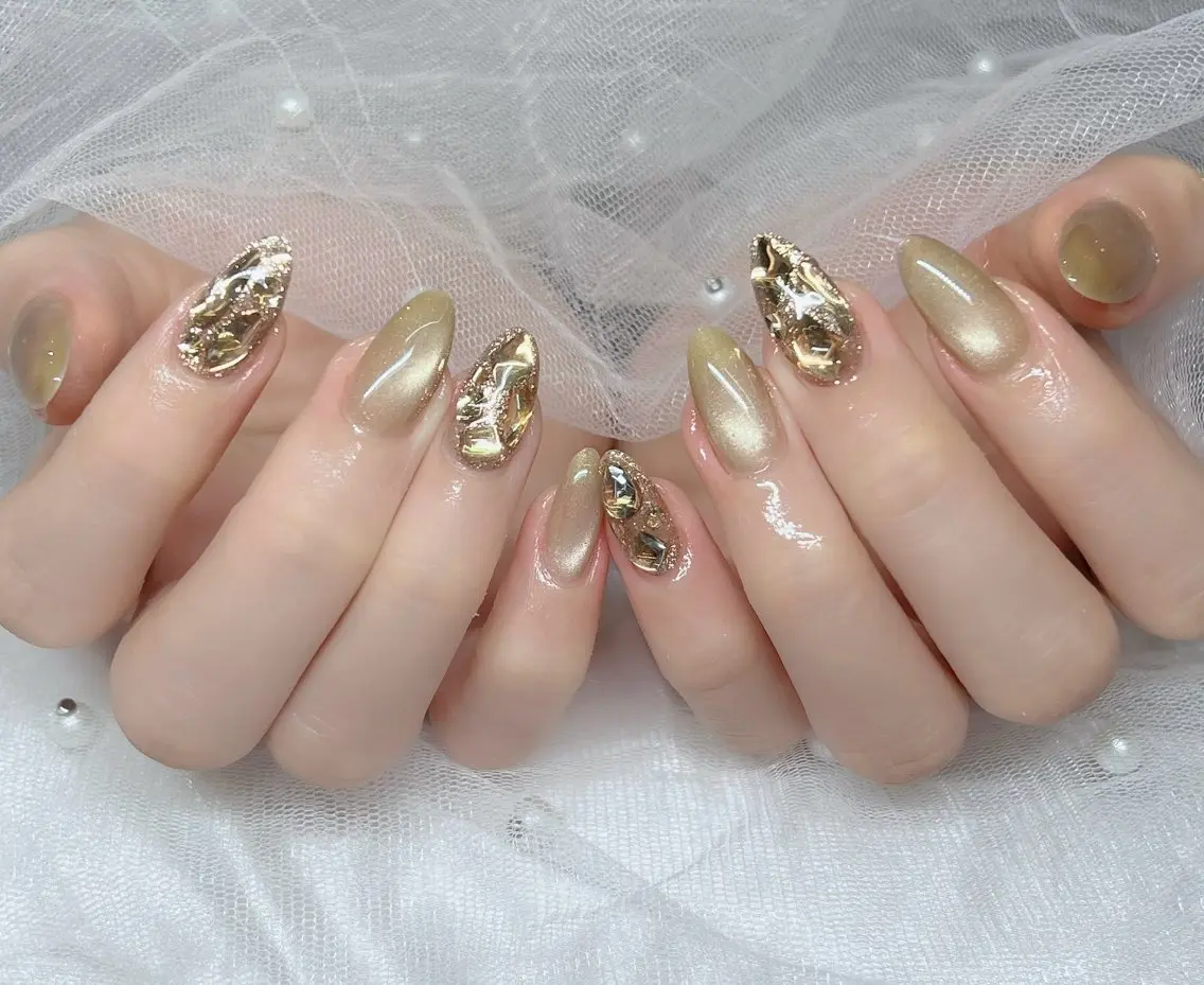 ネイル ハンドネイル 🎀PG🩵 ネイルサロンのネイルデザイン