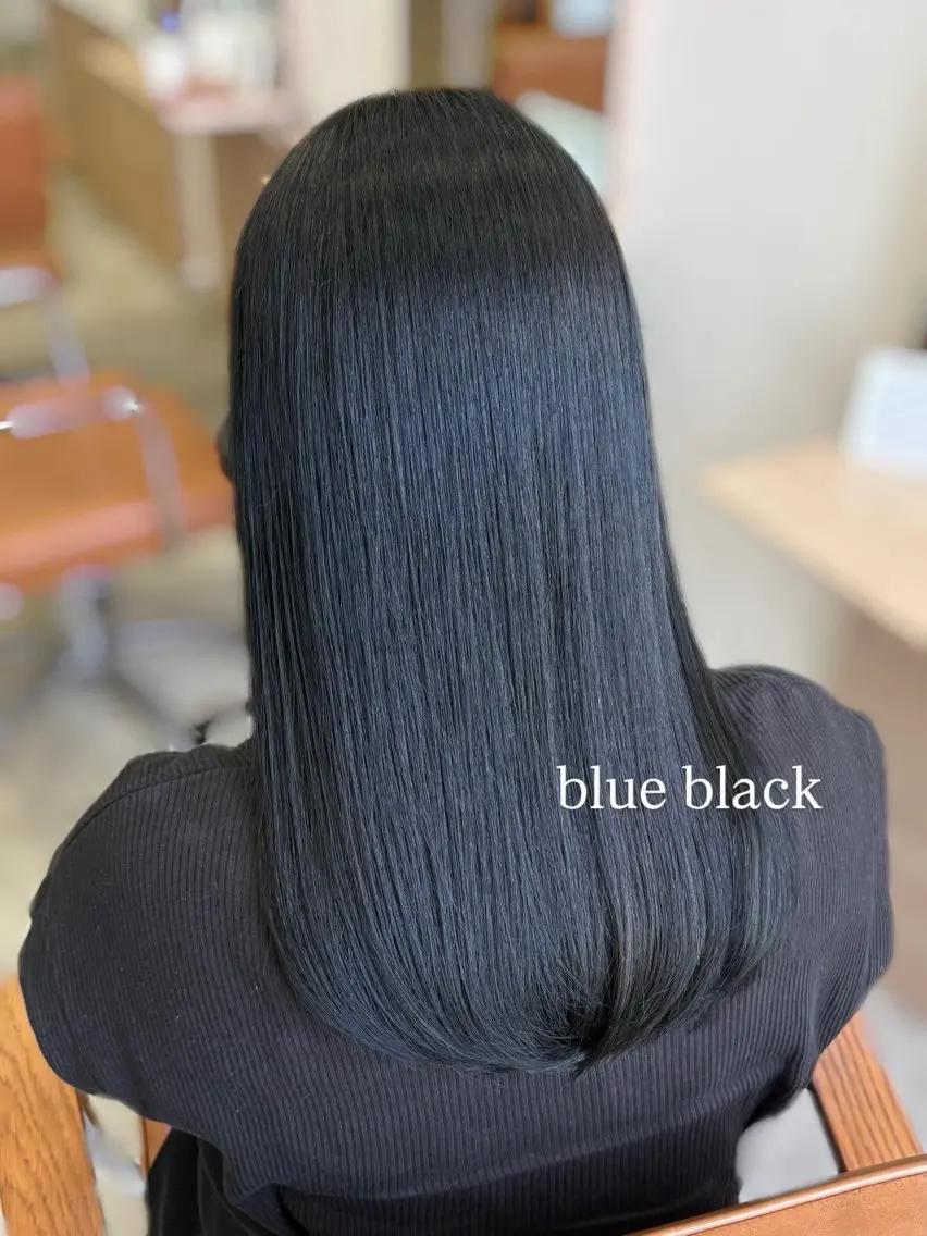 セミロング カラー 黒髪 ブルーカラー ブルーブラック 透明感カラー 髪質改善 ヘアカラー トリートメント チョコカラー🤎 韓国風/MIHOのヘアスタイル