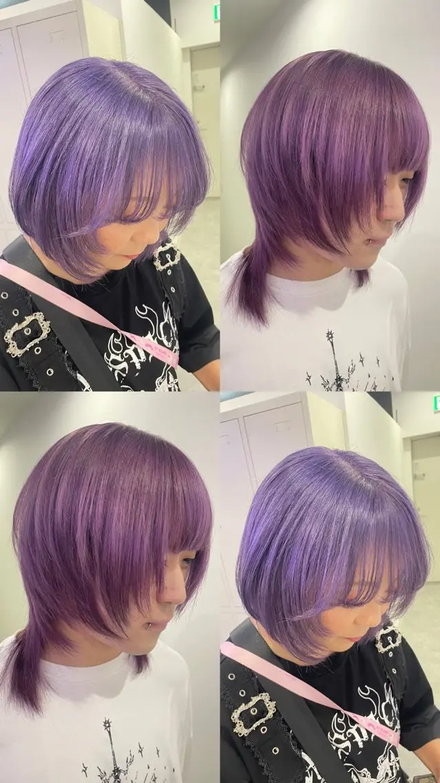ショート カラー メンズ メンズブリーチ メンズウルフカット ブリーチ パープルカラー ボブ カット S.SWEET京都駅 / hinacoのヘアスタイル