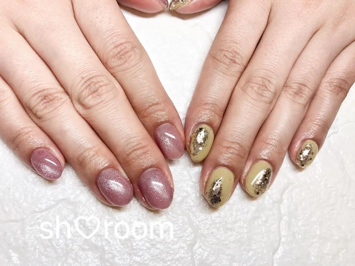 ネイル 桜ネイル グリーン キラキラネイル 韓国ネイル ミラーネイル Nail salon Ruuのネイルデザイン