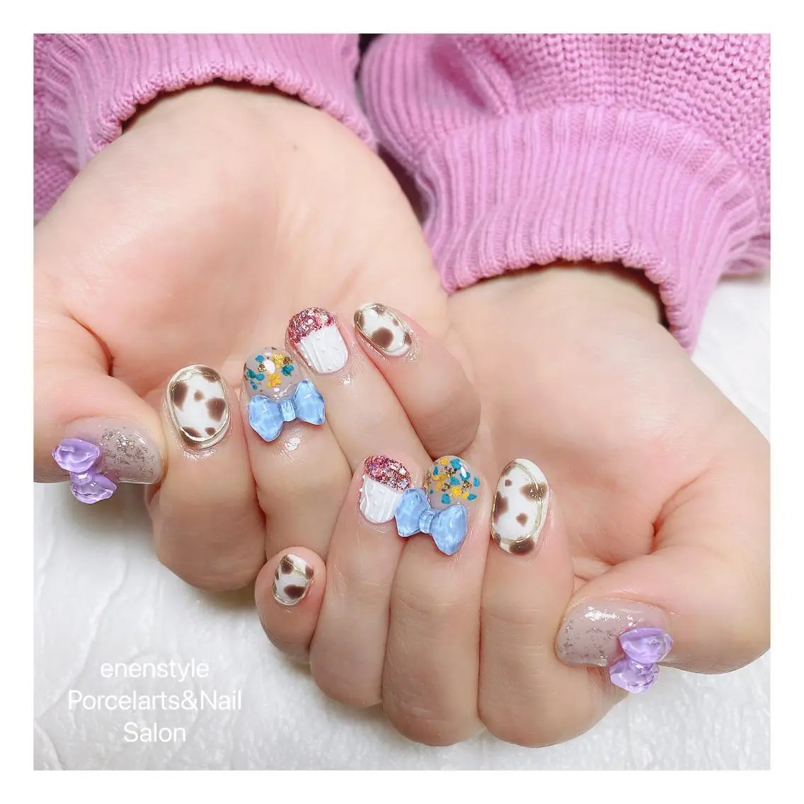 ミディアム ネイル ハンドネイル 🐾enen style 🐾のネイルデザイン