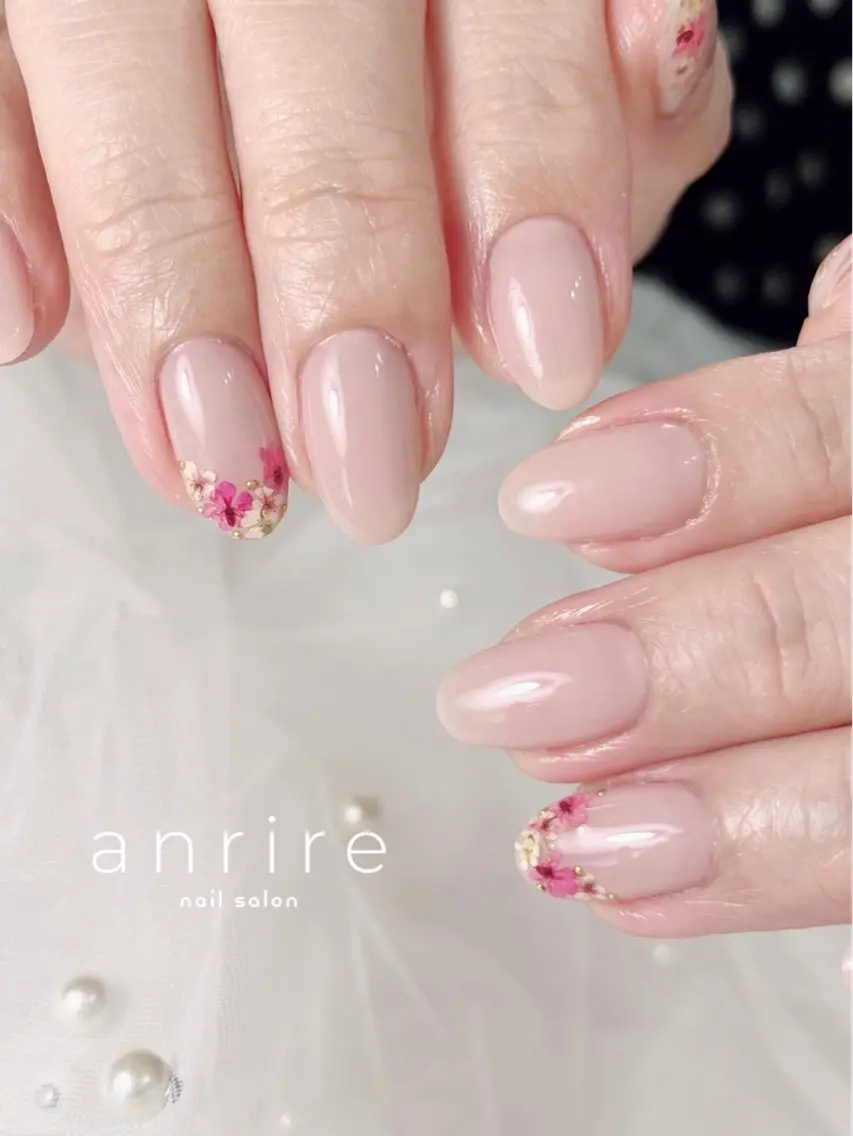 ネイル フラワーネイル フレンチネイル 持ち込み オフィスネイル ピンク ハンドネイル nailsalon anrireのネイルデザイン