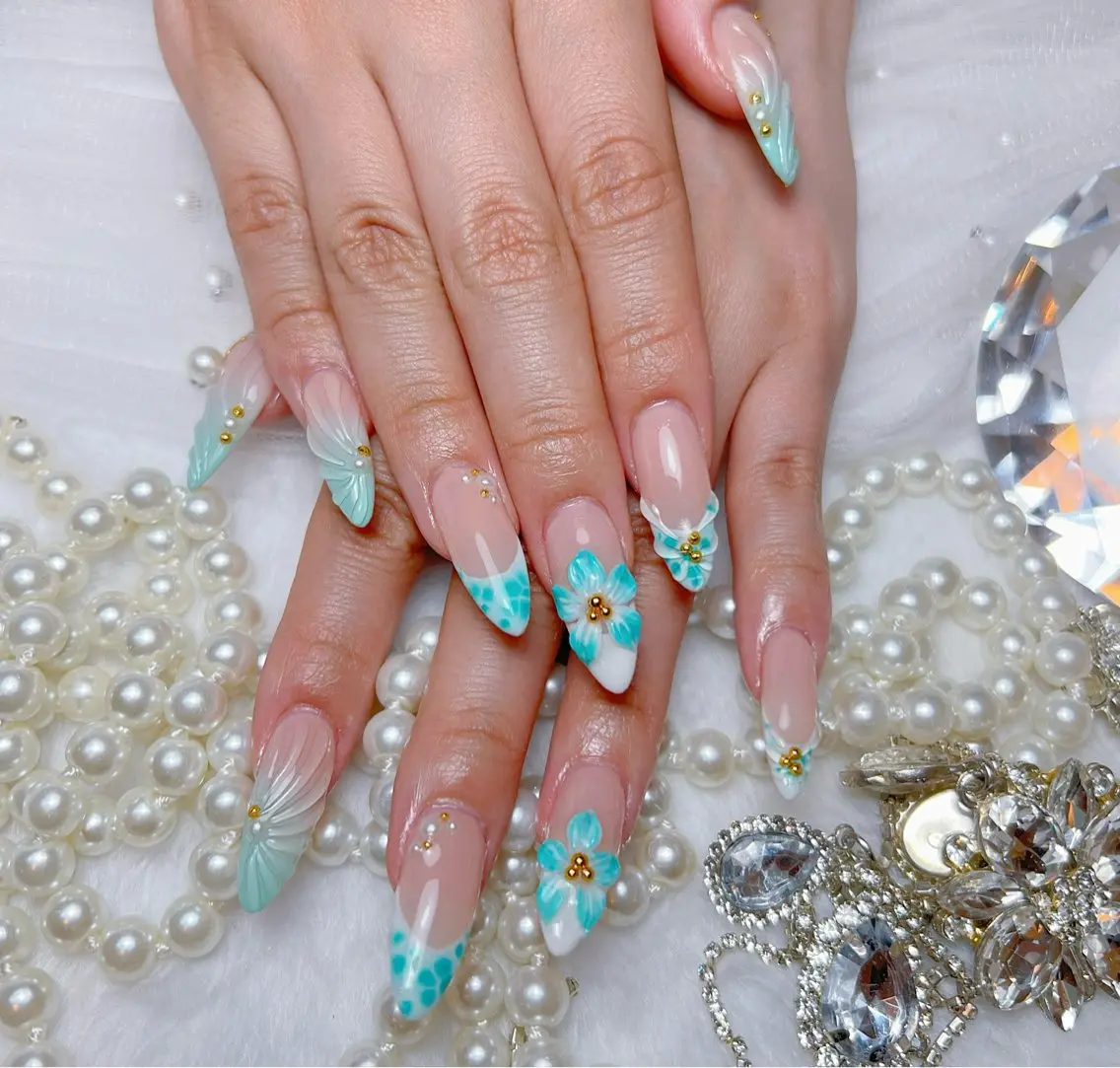 ネイル アートネイル オーロラネイル チークネイル 長さ出し フットネイル Miya _nailのネイルデザイン