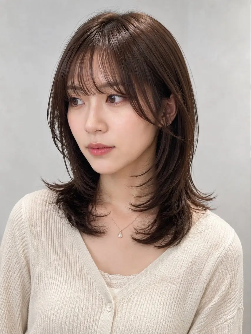 ミディアム カラー ミディアムレイヤー くびれヘア レイヤーカット カット ヘアカラー トリートメント 池袋/小顔レイヤー/ 顔まわり/taigaのヘアスタイル