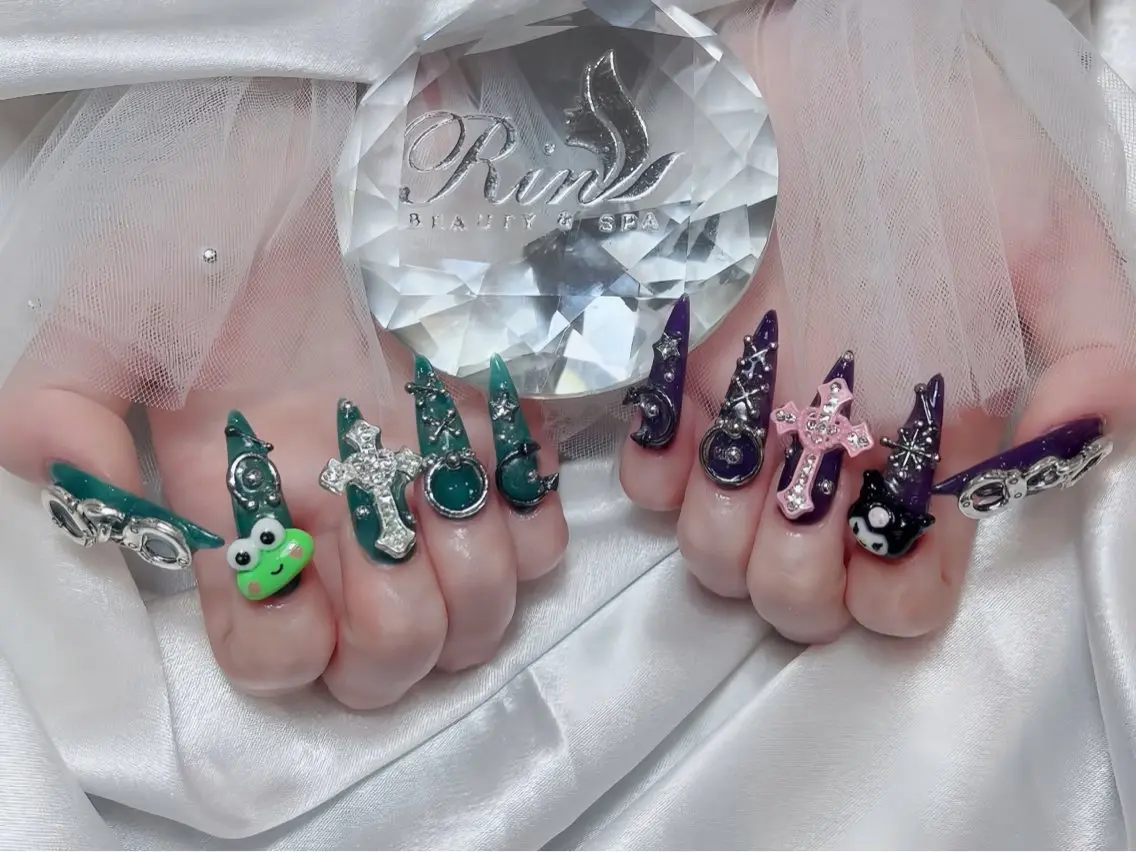 ネイル べっ甲ネイル ブルー 長さ出し フレンチネイル ジェルネイル ハンドネイル Rin Nail 新大久保店のネイルデザイン