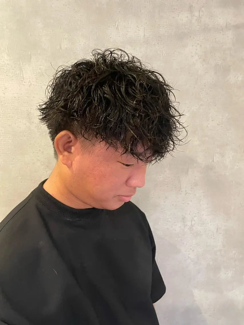 ショート パーマ メンズ カット パーマ ヘアセット 心斎橋/メンズ /ルレイル/地形真希のヘアスタイル