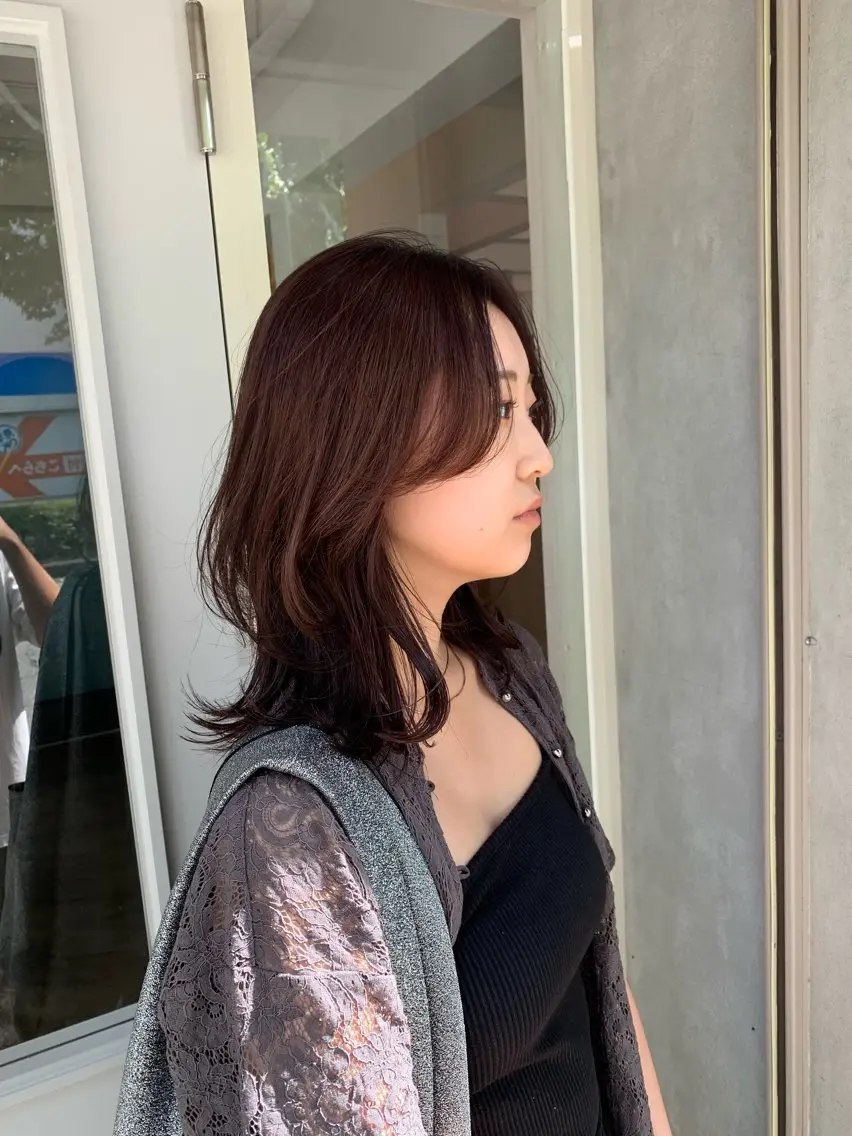 ミディアム カラー くびれヘア 韓国風ヘア カット ヘアカラー ✨コテ巻き風パーマ ✨川合佑哉のヘアスタイル