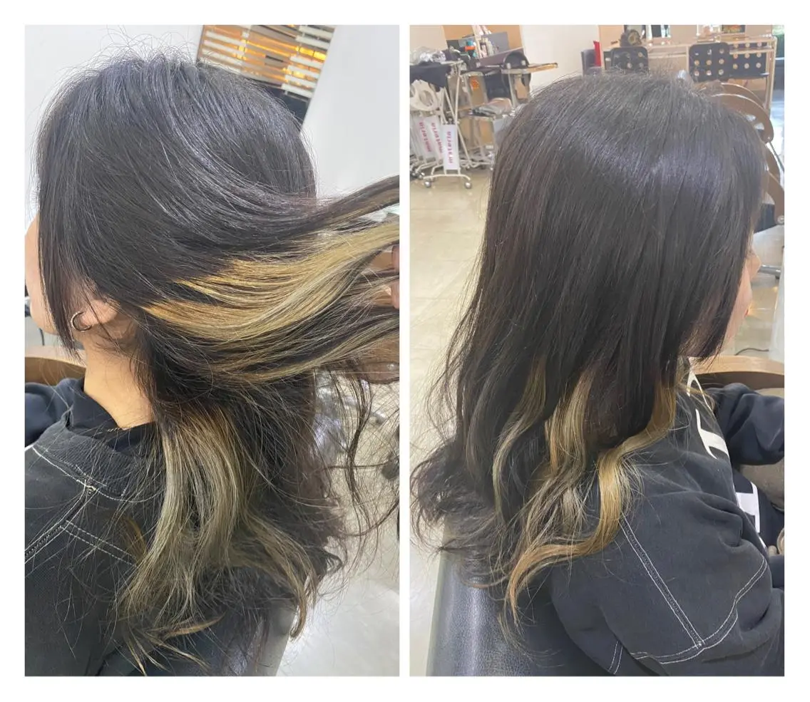 セミロング カラー ヘアアレンジ アッシュ ベージュカラー インナーカラー 烏山 達也のヘアスタイル