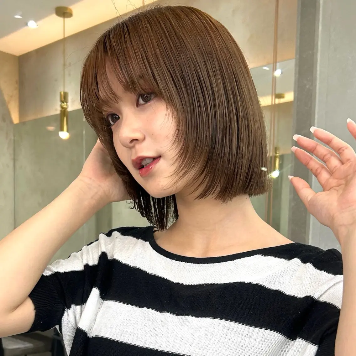 ミディアム ボブ 顔まわりレイヤー 顔周りカット レイヤーカット ボブ/くびれボブ/ 髪質改善/Ru-kaのヘアスタイル