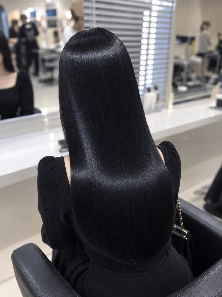 ロング 縮毛矯正 カット ヘアカラー 縮毛矯正 縮毛矯正× ブルーブラック/池袋のヘアスタイル