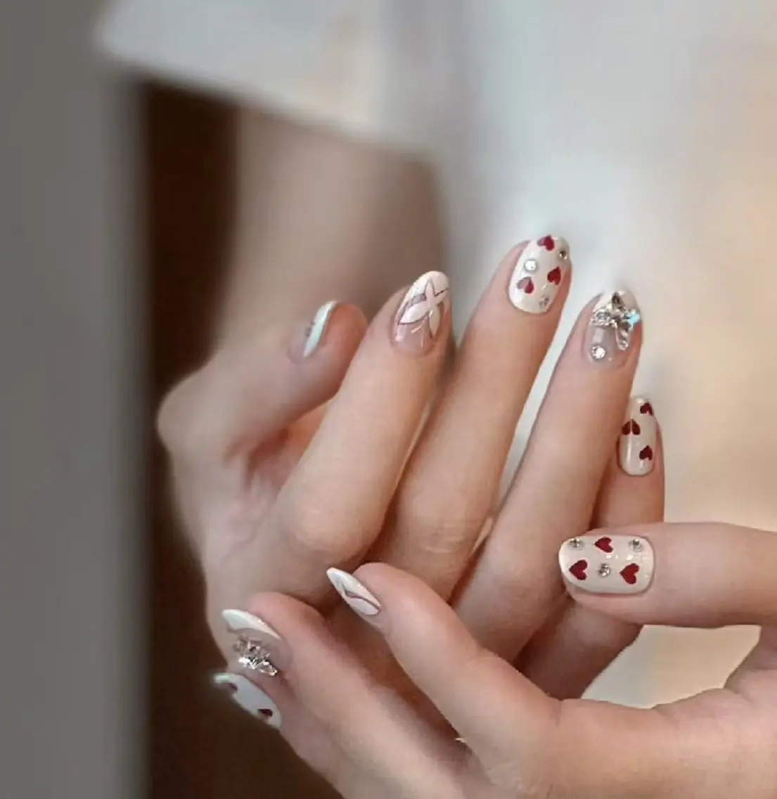 ネイル フラワーネイル フレンチネイル ジェルネイル ガラスフレンチ ハート ハンドネイル BabyYouMi nailのネイルデザイン