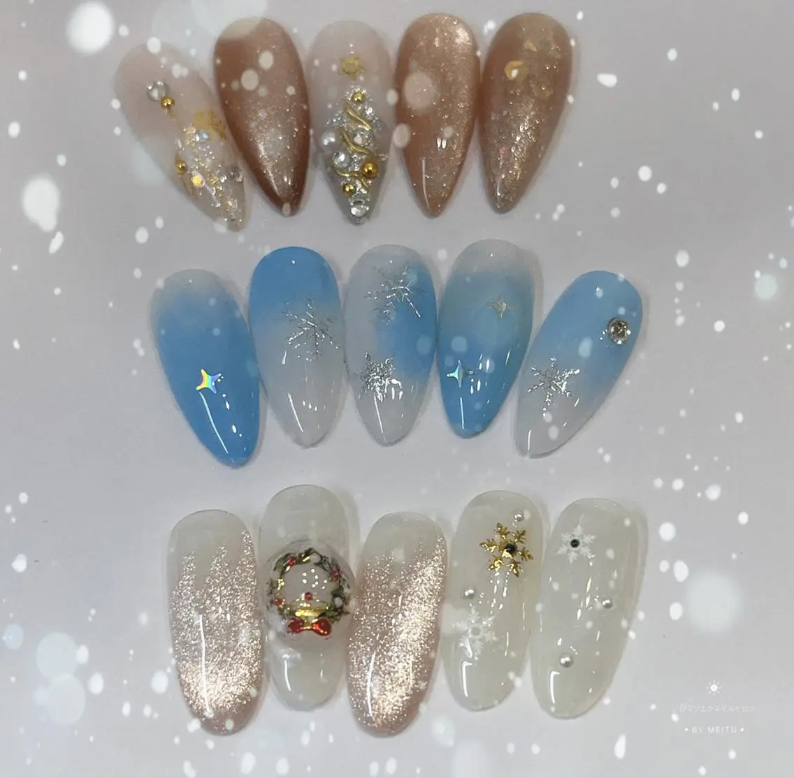 ネイル 冬ネイル クリスマス ハンドネイル AB マツエクネイルサロンのネイルデザイン