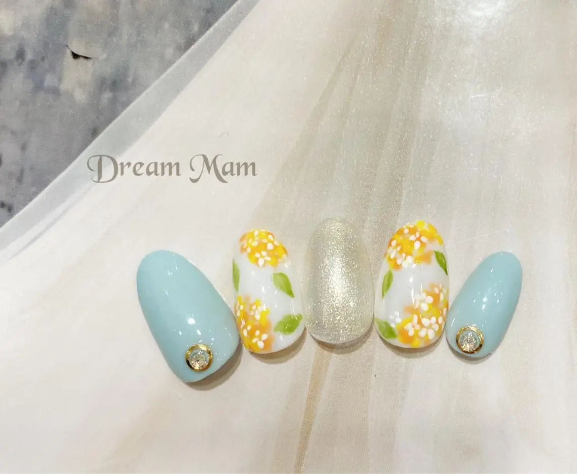 ネイル 桜ネイル 成人式 フレンチネイル ジェルネイル グリーン Nail Salon Dream Mamのネイルデザイン