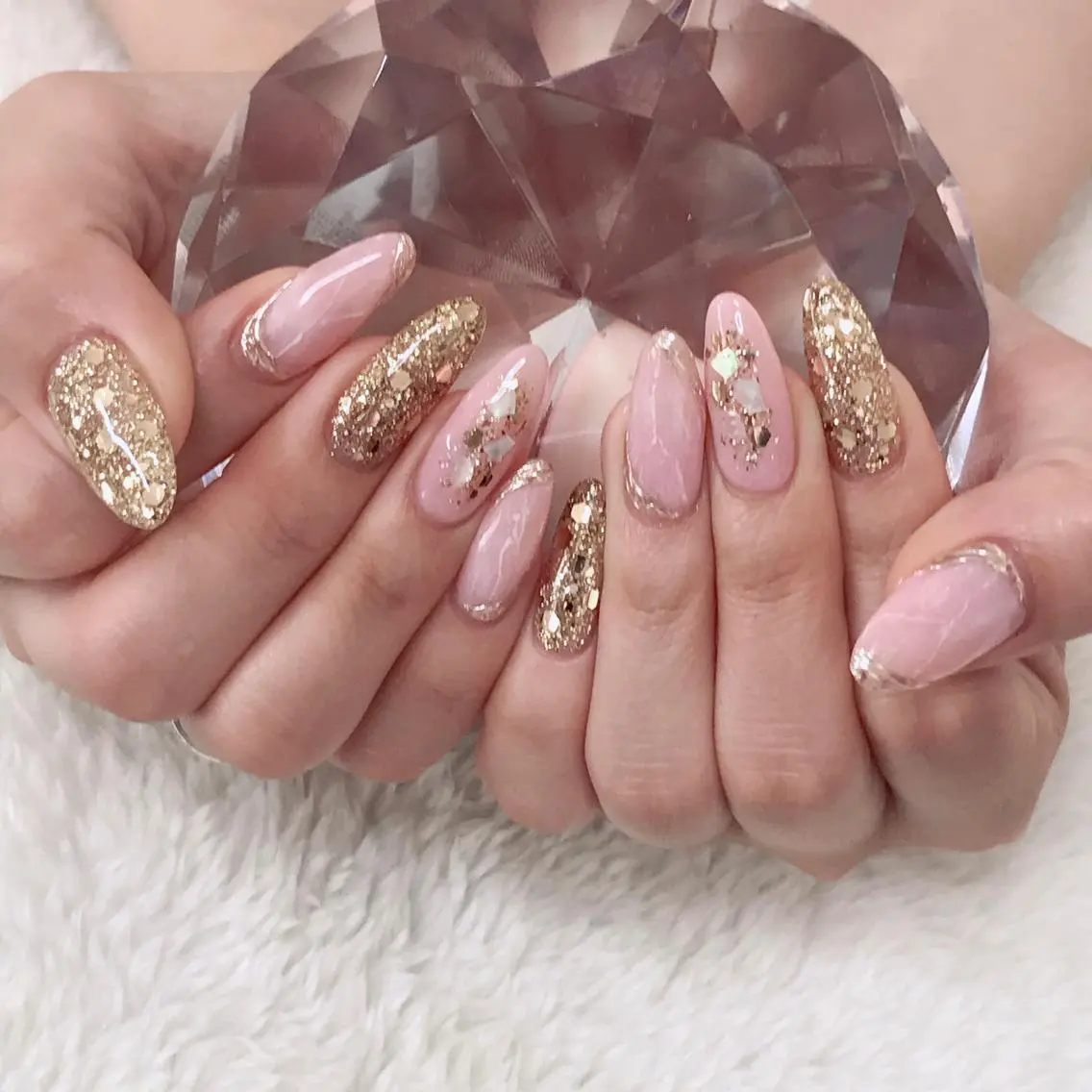 ネイル アートネイル ジェルネイル キラキラネイル ラメ(グリッター) 大理石ネイル(マーブル) 🩵池袋heart nail🩵のネイルデザイン