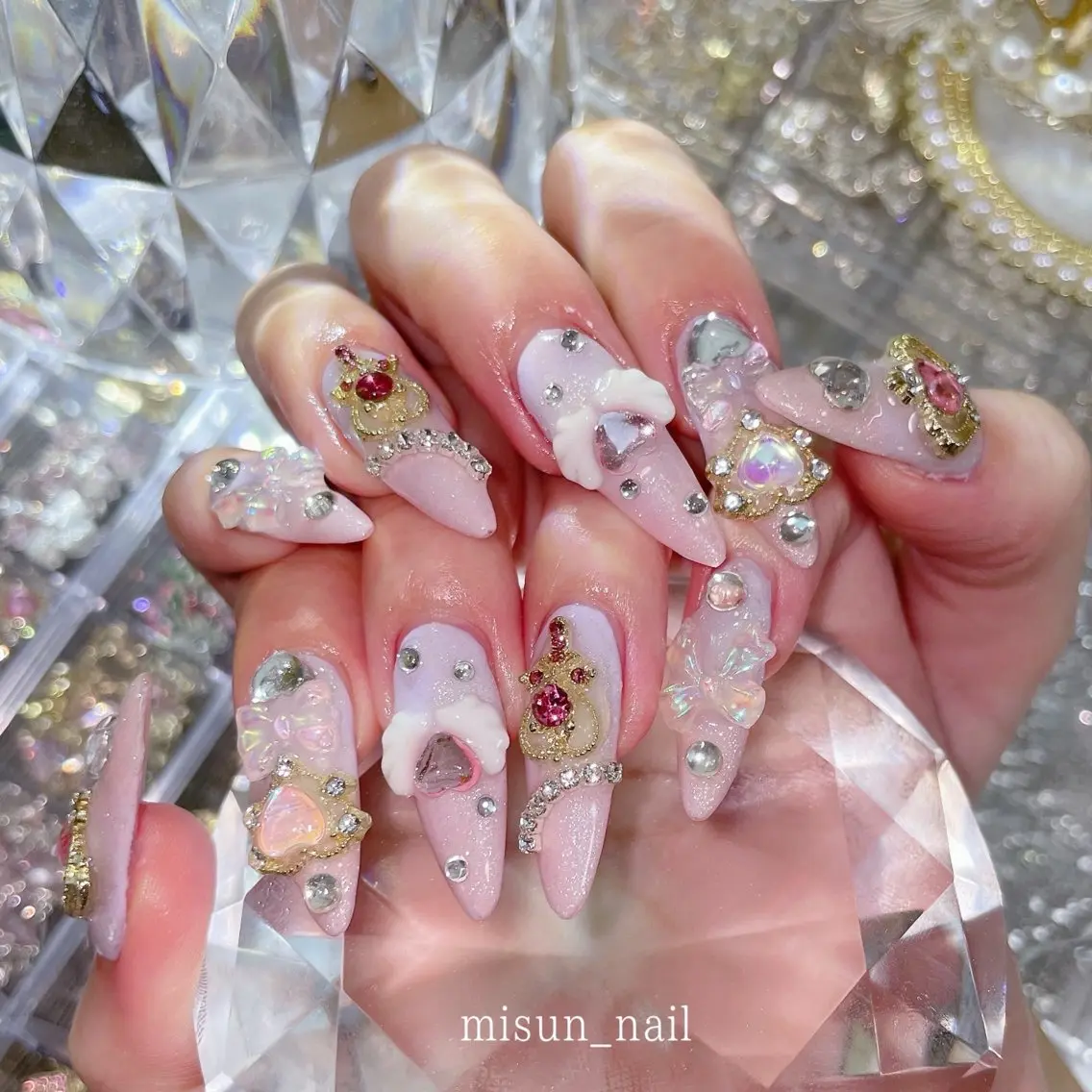 ネイル アートネイル オーロラネイル チークネイル 長さ出し フラッシュネイル misun_ nailのネイルデザイン
