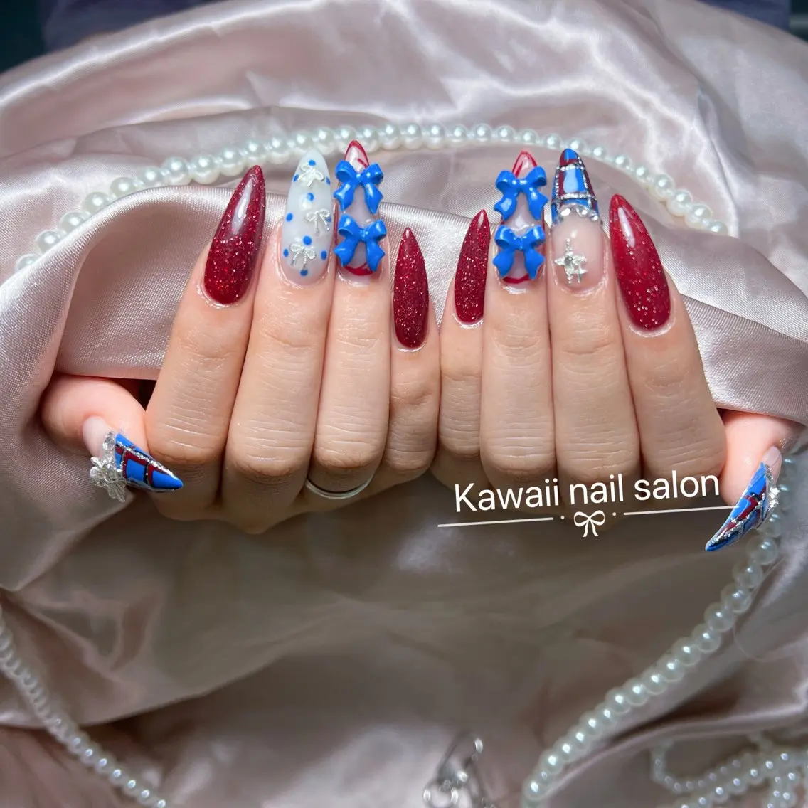 ネイル ドット フレンチネイル 韓国ネイル マグネットネイル オフィスネイル Kawaii Nail Salonのネイルデザイン
