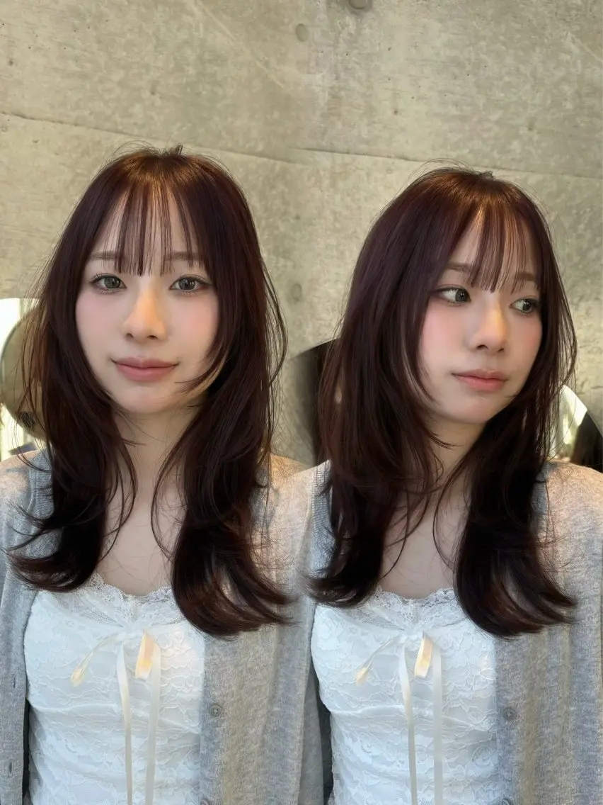 セミロング カラー カット ヘアカラー 抜け感レイヤー︴ ニュアンスカラーのヘアスタイル