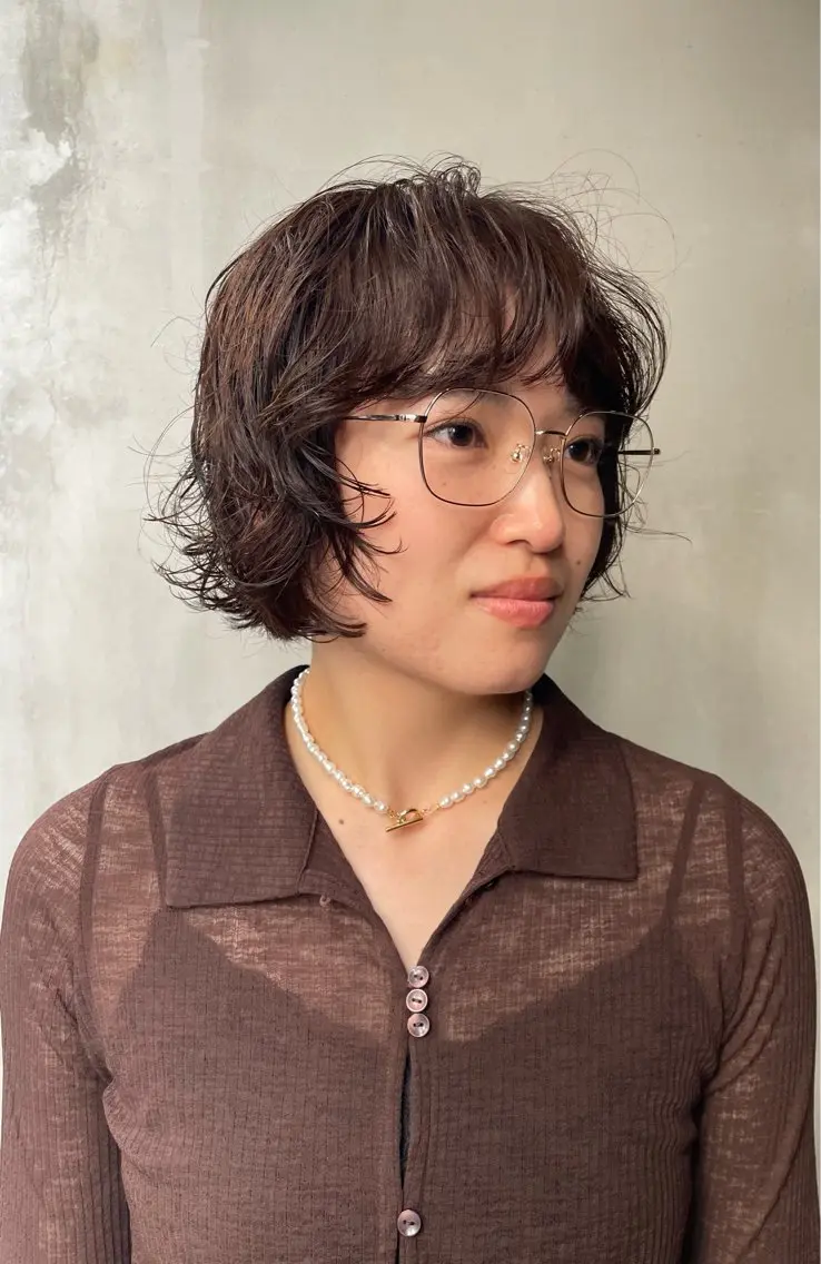 ミディアム パーマ ボブレイヤー ミディアムパーマ ボブ レイヤーカット 長島 舞のヘアスタイル