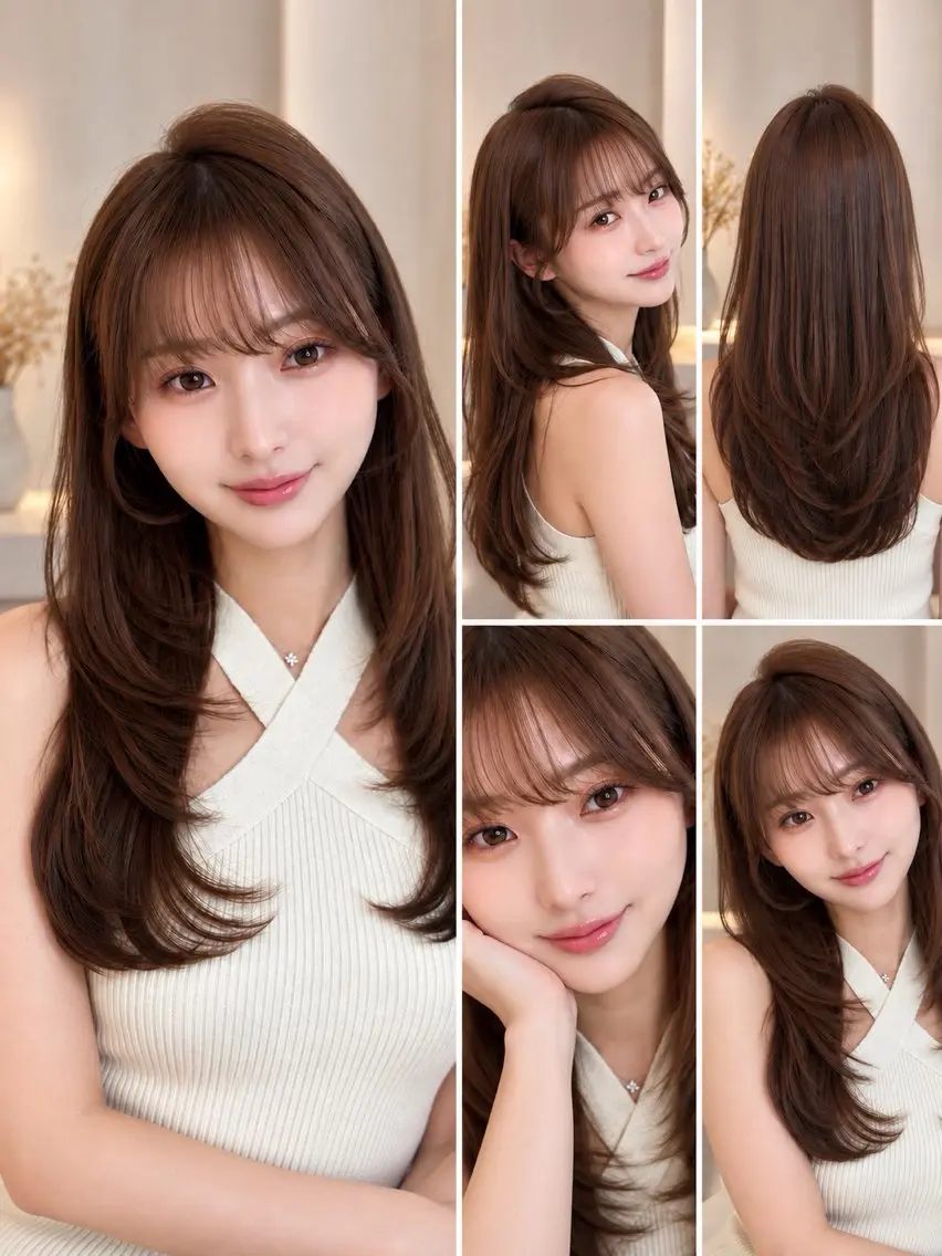 ロング カラー カット ヘアカラー 縮毛矯正 トリートメント 🦋韓国風レイヤー/ 艶髪矯正🦋凛太郎のヘアスタイル