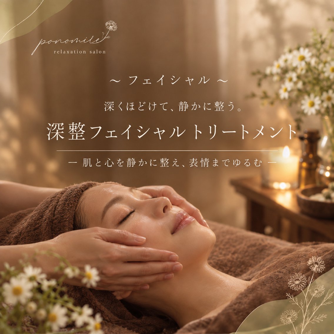【首のこり】【血行促進】深整フェイシャルトリートメント　　　　　　　　　　　　ー肌と心を静かに整え、表情までゆるむーの写真