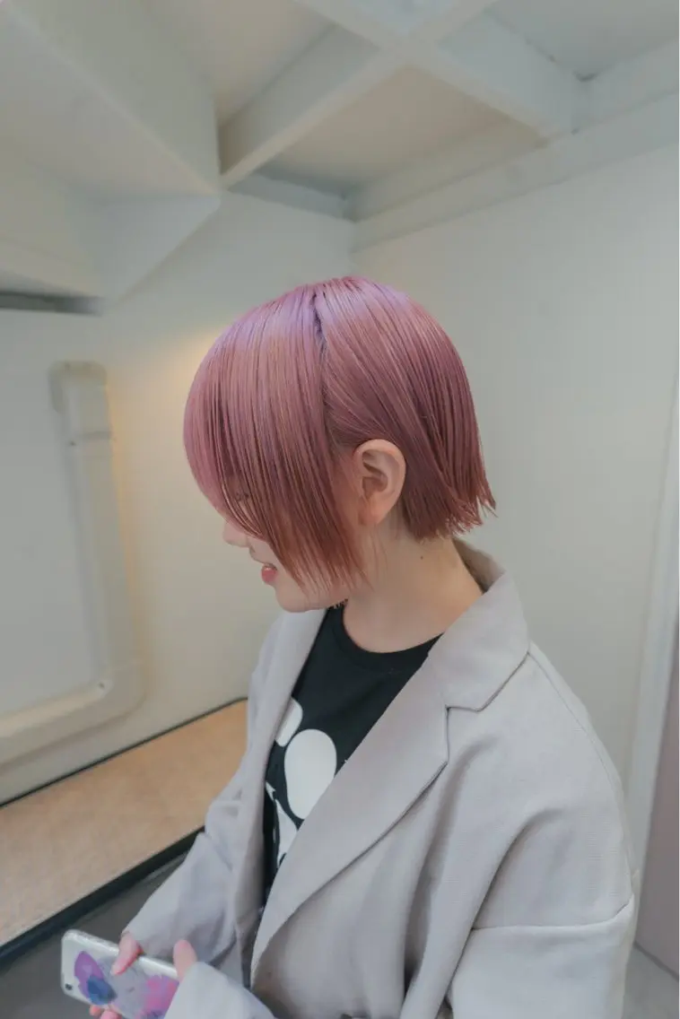 ショート カラー ピンクカラー ボブ kyon.hair 韓国カットカラーのヘアスタイル