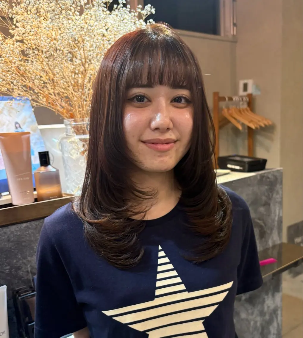 セミロング 顔周りカット レイヤーカット カット hair ruup 心都のヘアスタイル