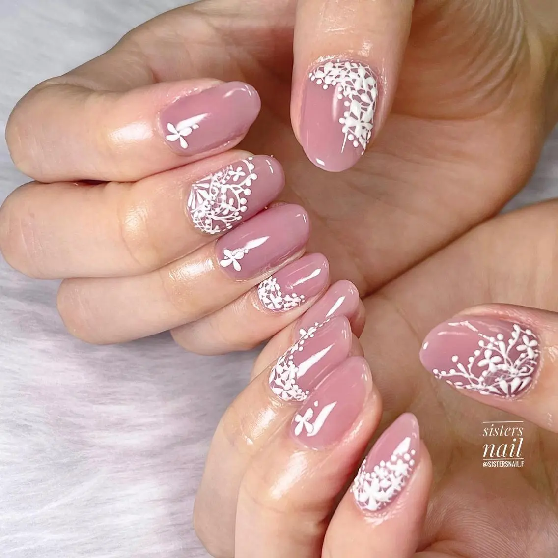 ネイル アートネイル フラワーネイル レース ピンク sisters nail.fのネイルデザイン