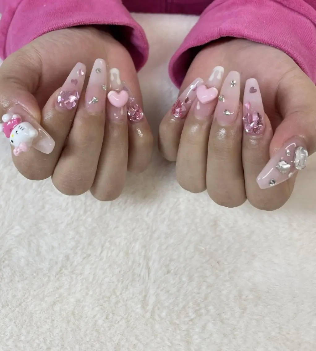 ネイル 長さ出し ハート バレンタイン ハンドネイル ハンドケア 心斎橋Salon Epokkuのネイルデザイン