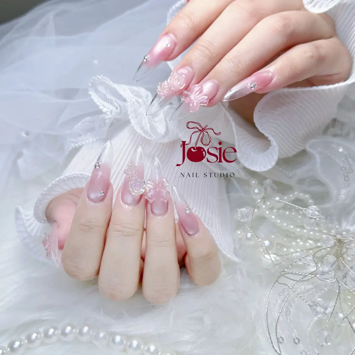 ネイル ブラウン 長さ出し キラキラネイル 韓国ネイル ロングネイル ハンドネイル JOSIE nail studioのネイルデザイン
