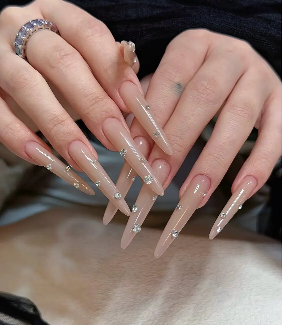 ネイル フレンチネイル ガラスフレンチ キラキラネイル 韓国ネイル ロングネイル ハンドネイル star nail salonのネイルデザイン
