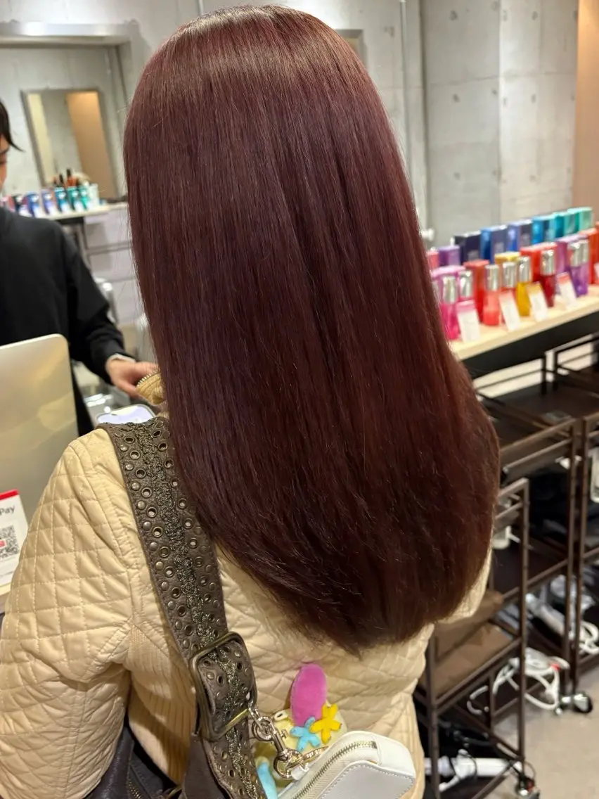ロング レッドブラウン ヘアカラー トリートメント MASHIRO💎 天神/大名のヘアスタイル