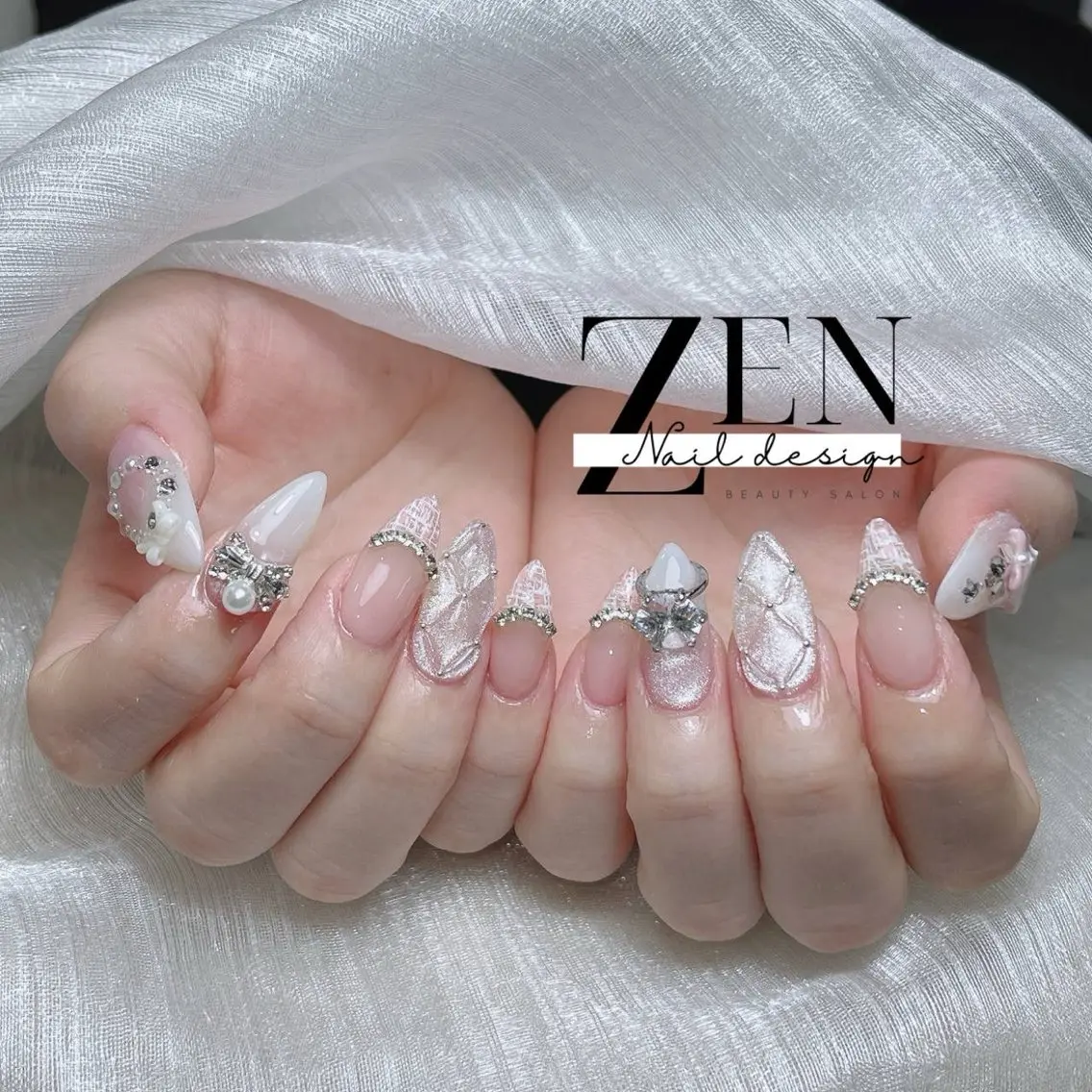 ネイル チークネイル 長さ出し フレンチネイル 韓国ネイル マグネットネイル ハンドネイル Zen Nail Design 池袋のネイルデザイン