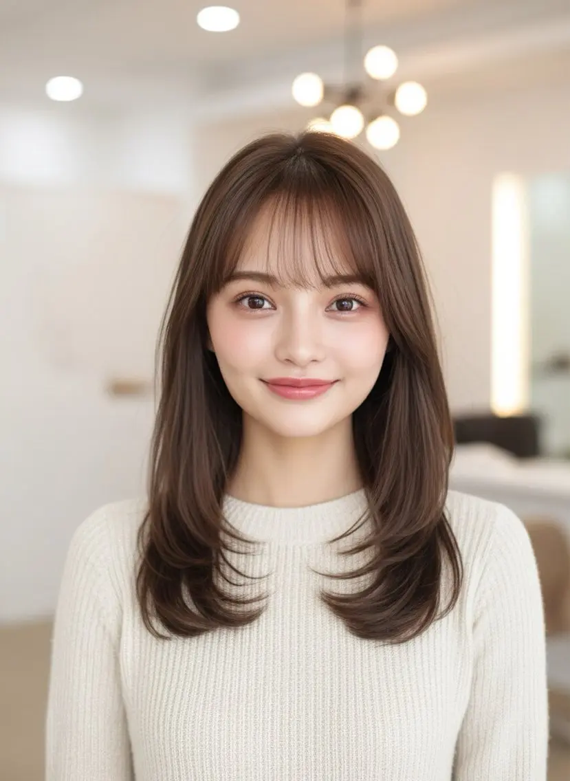 ミディアム カラー 透明感カラー グレージュ 顔まわりレイヤー 顔周りカット 髪質改善 カット ヘアカラー 韓国レイヤーカット× 髪質改善ラビマーニのヘアスタイル