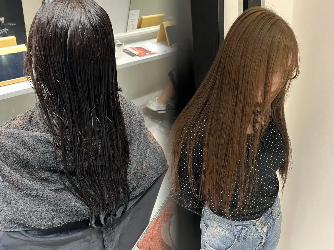 ロング カラー ベージュカラー ブリーチ ブリーチなしカラー オリーブベージュ ayaka🫧 梅田ダブルカラーのヘアスタイル