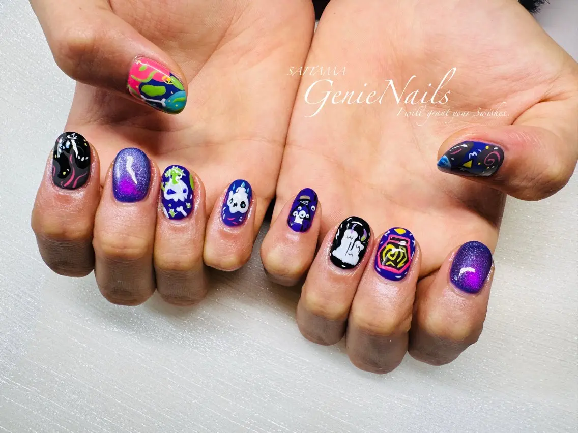 メンズ ネイル アートネイル 氷ネイル・うるうるネイル ロングネイル メンズネイル 持ち込み Genie Nailsのネイルデザイン