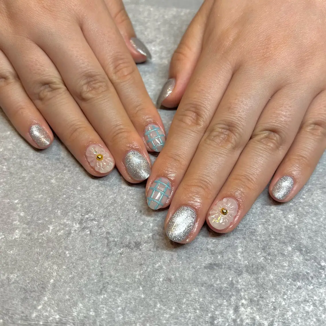 ネイル ブルー ハンドネイル 💖SAKU 京橋のネイルデザイン