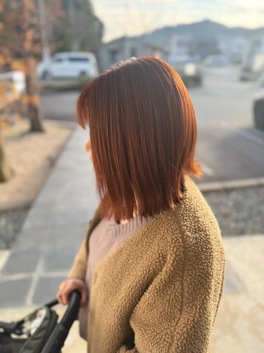 ミディアム オレンジブラウン ヘアカラー 中西 リナのヘアスタイル