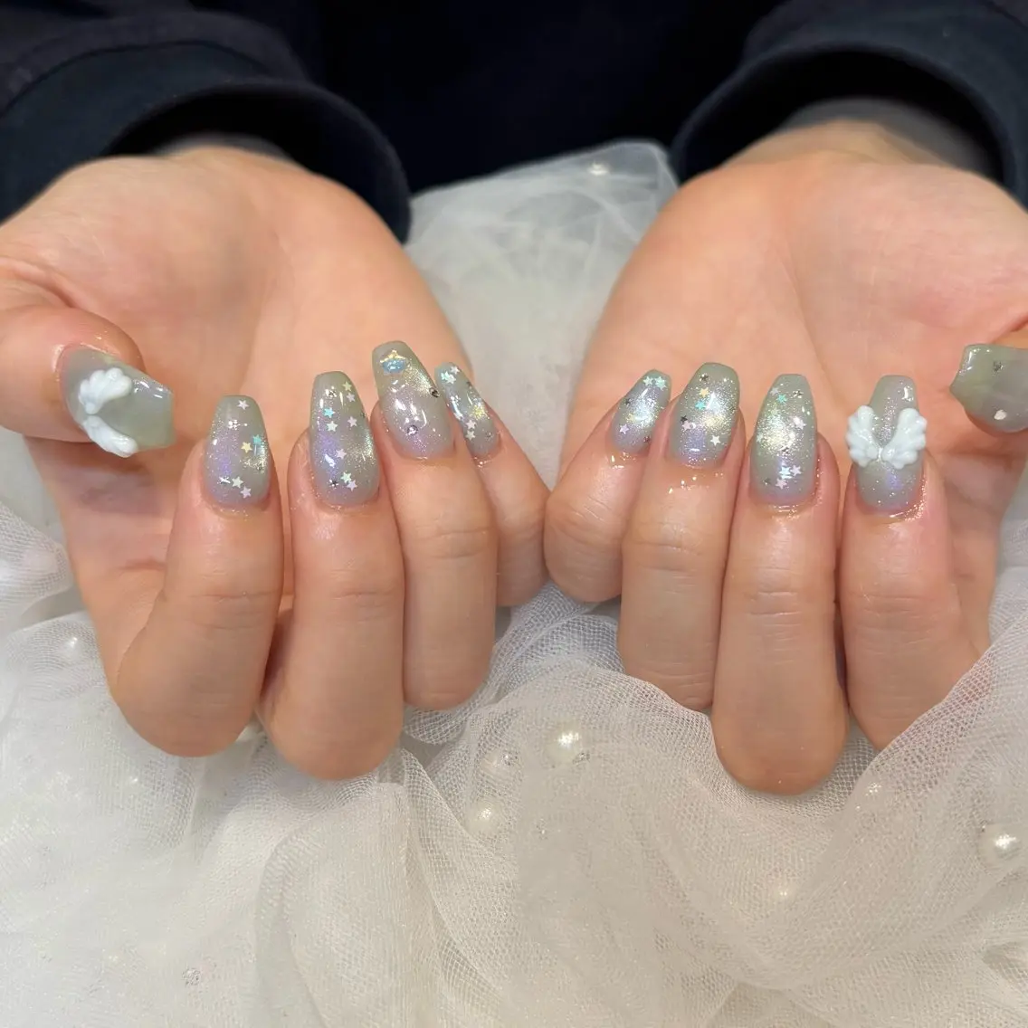 ネイル グリーン ハンドネイル 荒巻 めいのネイルデザイン