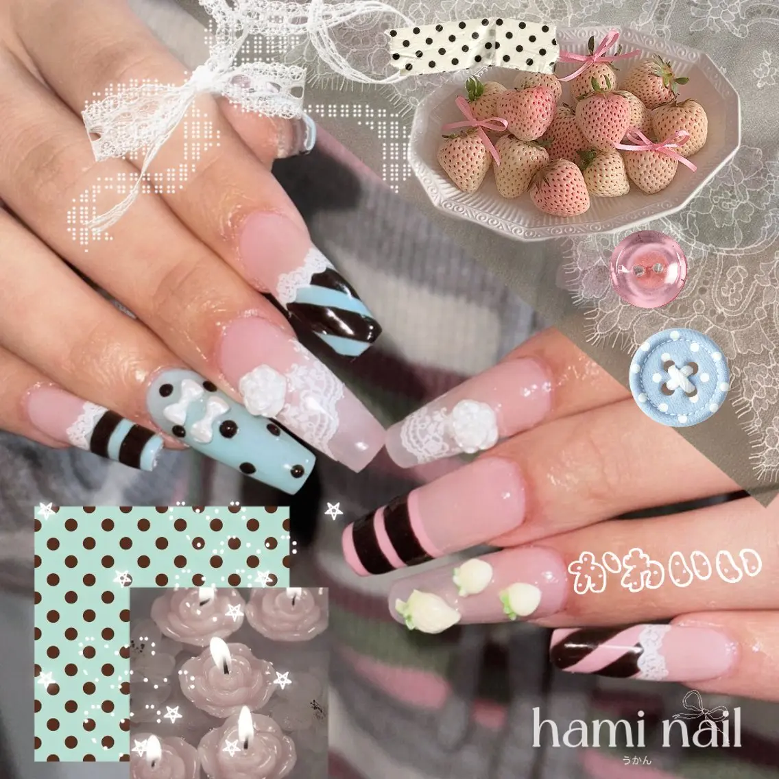 ネイル ハンドネイル ハンドケア 🎀うかん 🎀チップ長さ出しのネイルデザイン