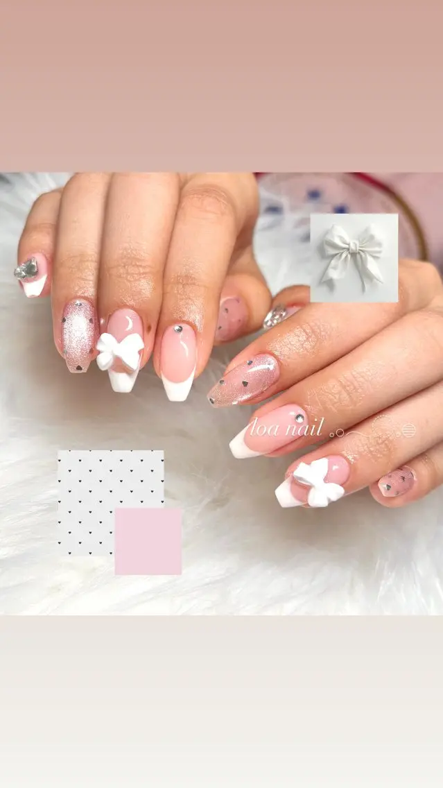 ネイル ドット ハート リボン ハンドネイル loa nailのネイルデザイン
