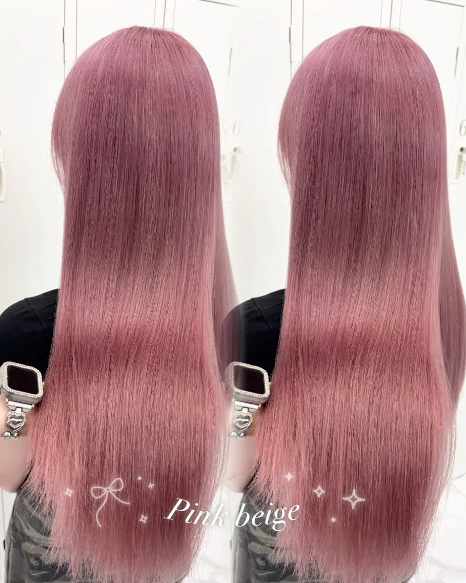 ロング カラー ベージュカラー ブリーチ ピンクカラー ピンクベージュ ヘアカラー トリートメント 盛れる顔まわり🤍 渋谷/Risa🎀のヘアスタイル