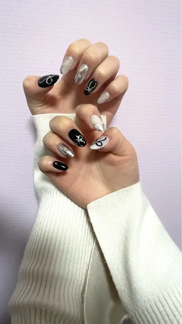 ネイル 長さ出し オフィスネイル リボン シンプルネイル ハンドネイル 【池袋】nuts nail なつみのネイルデザイン